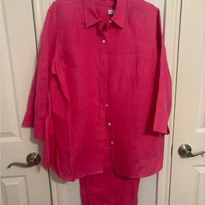 Real Clothes Salon Z Bright Pink Button-Up Top, camisole and pants SeT Size 14